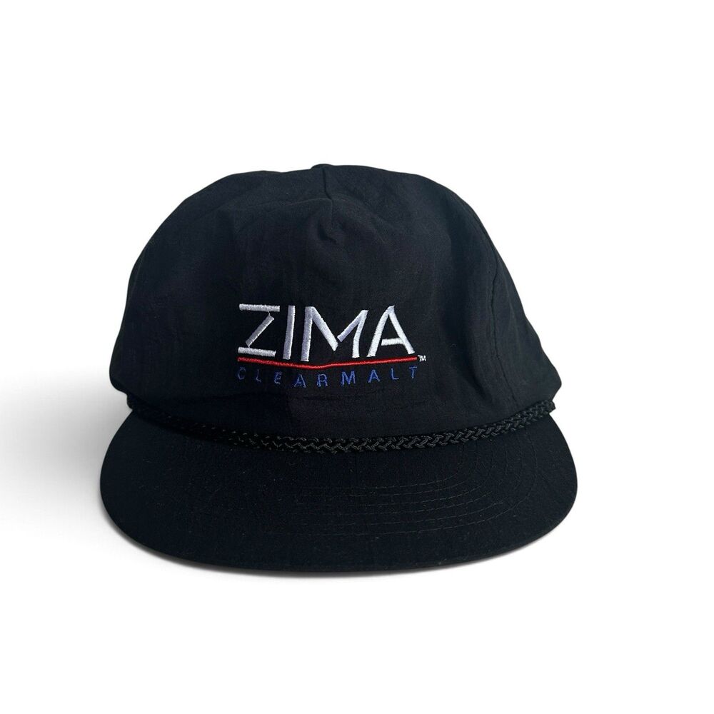 Vintage ZIMA CLEARMALT Rope Hat Black Nylon Leather Strapback True 90s Promo